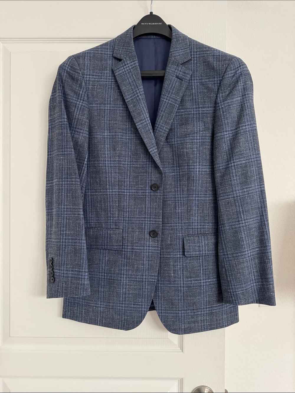 Men's Contemporary Blue Plaid Blazer - Classic Tailored Fit 36 EUC with two ties